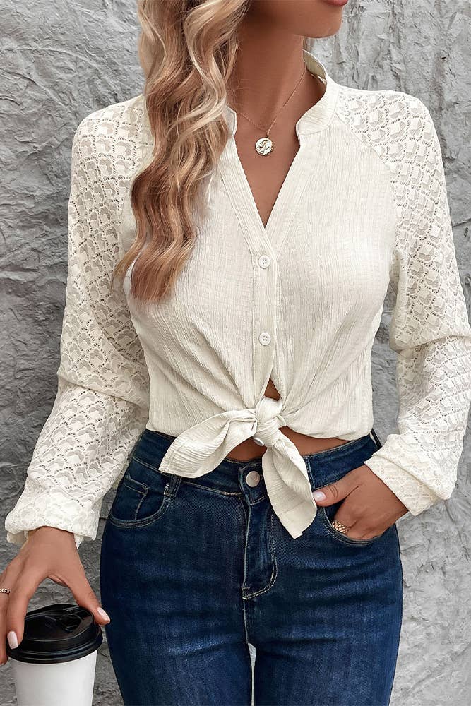 Apricot Jacquard Splicing Button Up Shirt BFZY1061