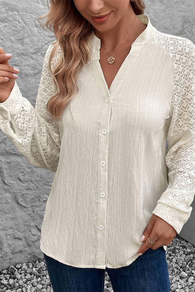 Apricot Jacquard Splicing Button Up Shirt BFZY1061