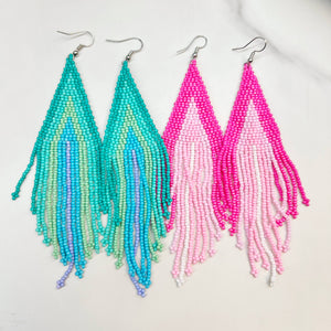 Beaded BoHo Fringe Earrings - 6 Pcs
