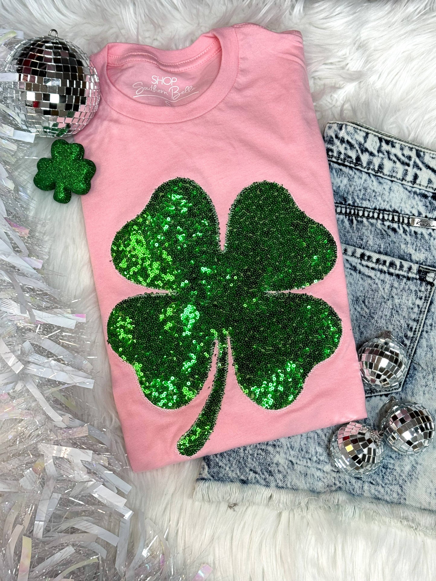 Clover Real Sequins St Patricks Day Short Sleeve